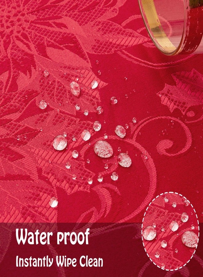 Mebakuk Christmas Jacquard Tablecloth Waterproof Elegant Damask Floral Pattern Table Cloth, Heavy Weight Wipeable Wrinkle Free Fabric Table Covers for Dinner or Daily Uses (Red, 52 x 70 Inch) - Image 2