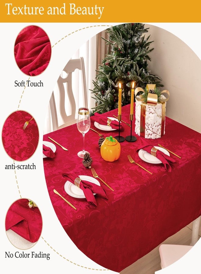 Mebakuk Christmas Jacquard Tablecloth Waterproof Elegant Damask Floral Pattern Table Cloth, Heavy Weight Wipeable Wrinkle Free Fabric Table Covers for Dinner or Daily Uses (Red, 52 x 70 Inch) - Image 3