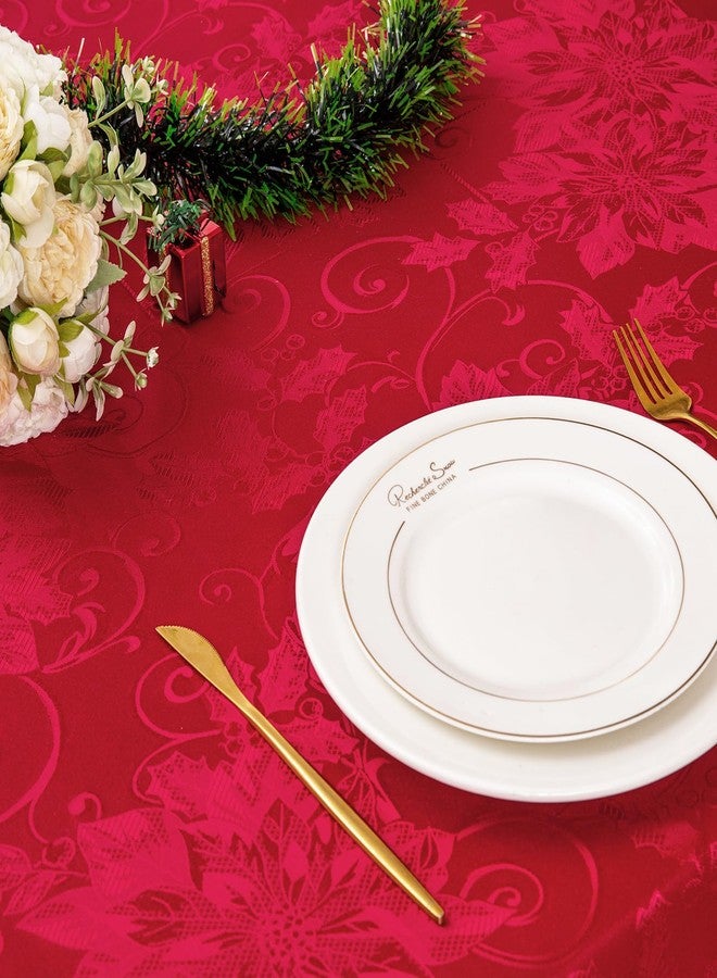 Mebakuk Christmas Jacquard Tablecloth Waterproof Elegant Damask Floral Pattern Table Cloth, Heavy Weight Wipeable Wrinkle Free Fabric Table Covers for Dinner or Daily Uses (Red, 52 x 70 Inch) - Image 5