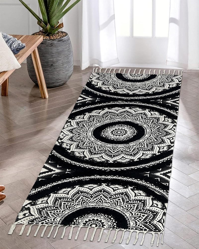 STONEMUNK ® Runner for Living Room | 22x60 Inch | Indoor Floor Rugs for Bedroom | Suitable for Home or Office | Runner for Kichen | Machine Washable Carpet | Cotton Runner - (Black - T (Circle)) - Image 1