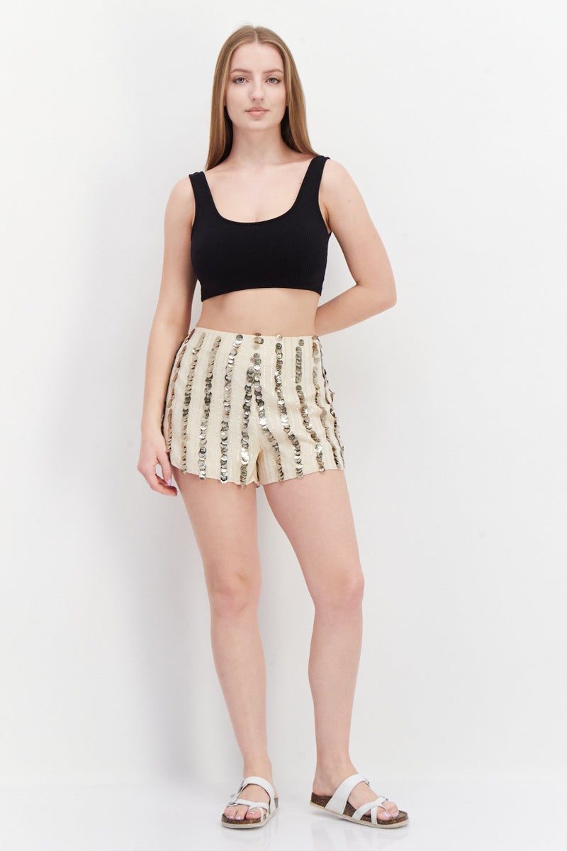 RIVER ISLAND Women Textured Basic Shorts, Gold - Image 2