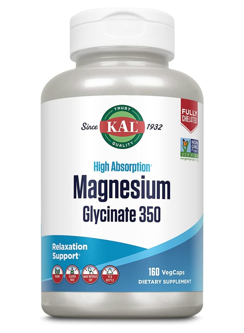 KAL, High Absorption Magnesium Glycinate 350, 160 VegCaps - Image 1