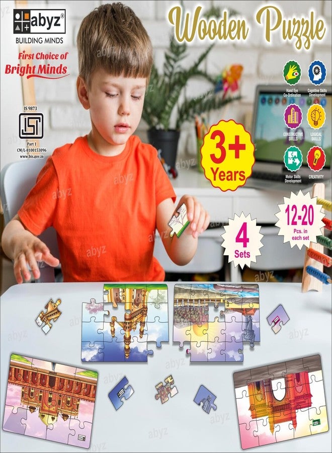 ABYZ Wooden Jigsaw Puzzle - Humayun Tomb, Gateway of India, Char Minar, Statue of Unity Playset for Little Explorers, 12, 15, 16, 20-Pieces - Pack of 3 | Birthday Gift for (3 Plus Years) Kids. - Image 4