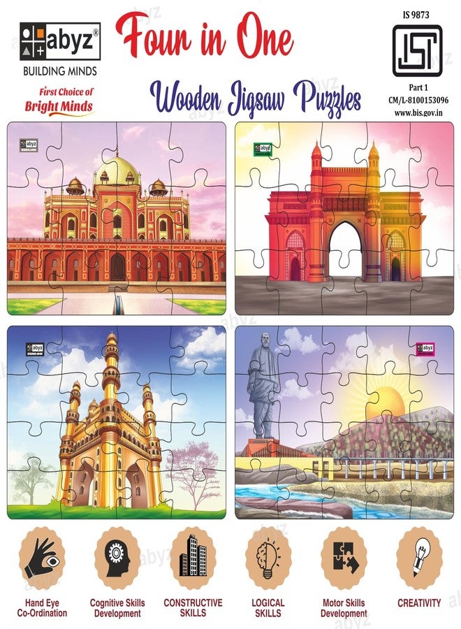 ABYZ Wooden Jigsaw Puzzle - Humayun Tomb, Gateway of India, Char Minar, Statue of Unity Playset for Little Explorers, 12, 15, 16, 20-Pieces - Pack of 3 | Birthday Gift for (3 Plus Years) Kids. - Image 3