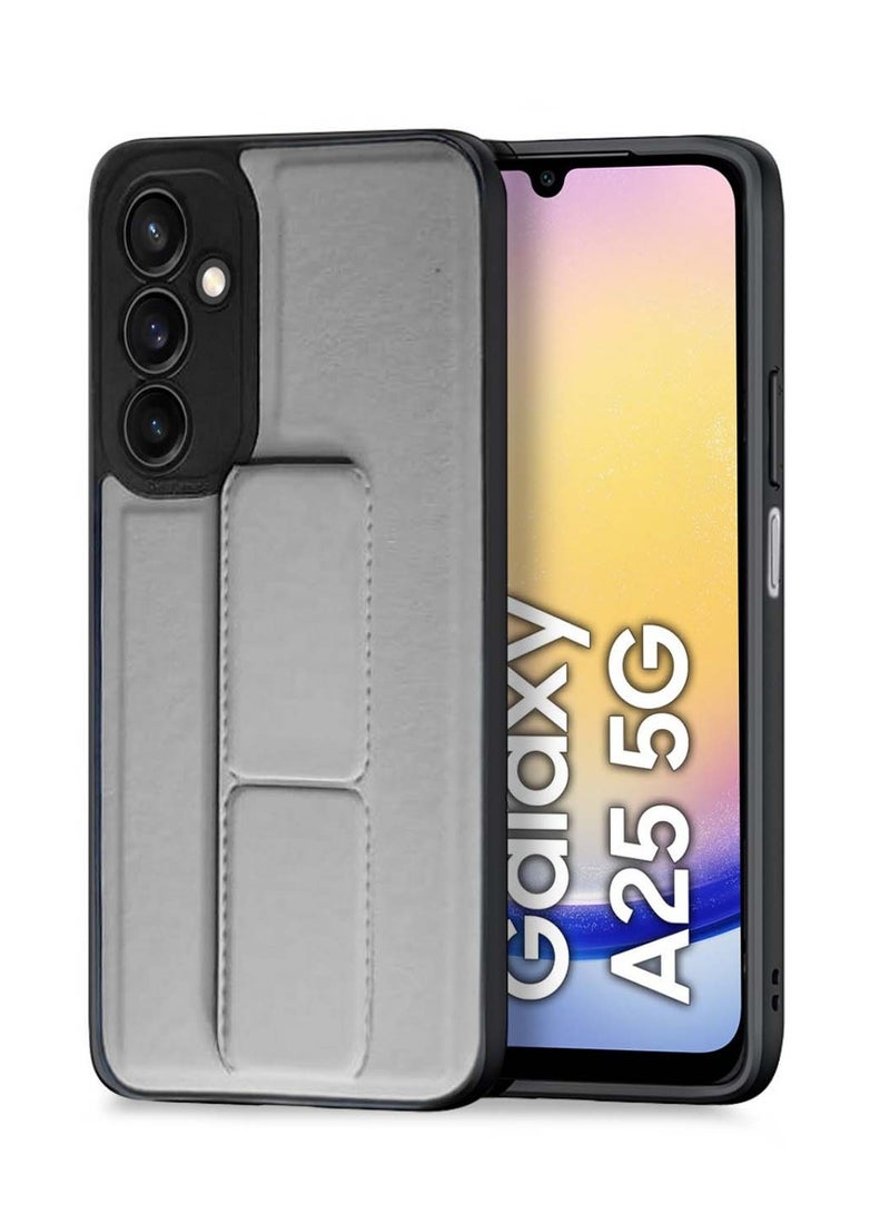 Techie Stylish TPU Silicone Back Cover Case with Magnetic Secure Hand Grip Kickstand for Samsung Galaxy A25 2024 – Gray - Image 1