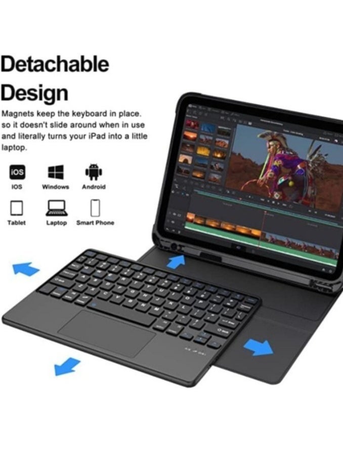 Generic iPad 10th Generation Keyboard Case with Trackpad (10.9 inch 2022 Release), Wireless Detachable Rechargeable Multi-touch Keyboard, Smart Folio Protective Cover with Pencil Holder  - Image 5