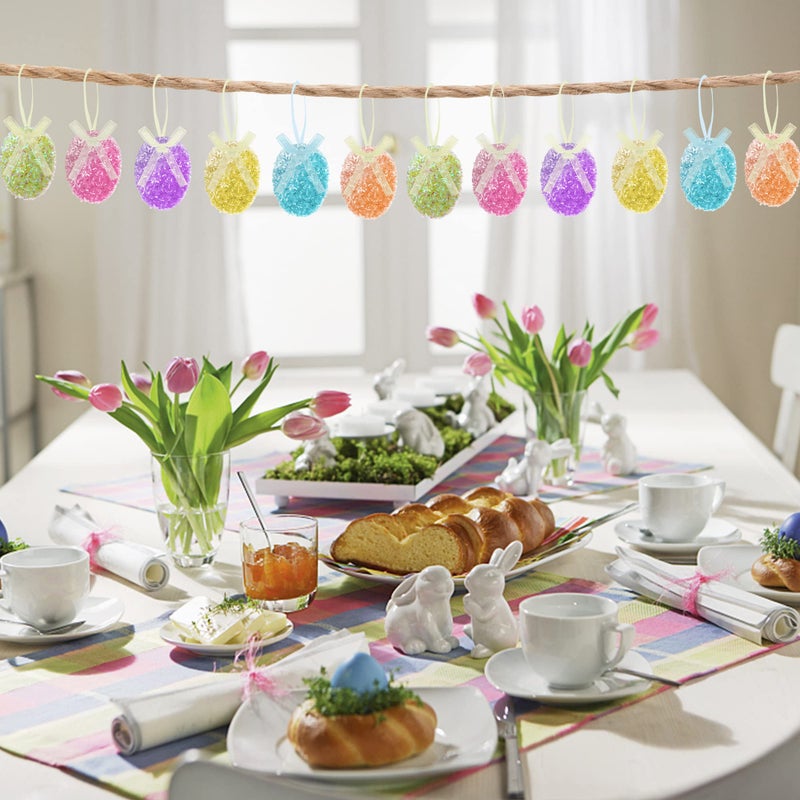 Wehhbtye 30PCS Easter Glitter Hanging Eggs - Colorful Tinsel Easter Egg Ornaments, Spring Foam Hanging Egg Ornament for Tree Christmas Home Party DIY Craft Decoration (Size S) - Image 4