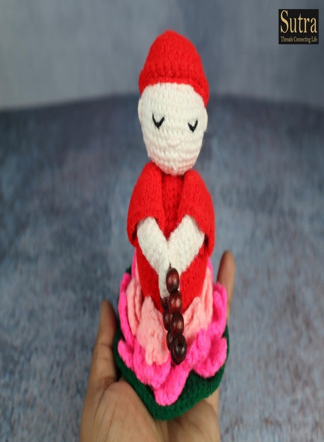 Sutra Hand Knitted Buddha Monk Set | Elegant Red & Yellow Stuffed Amigurumi | Peaceful Woolen Buddha Monk Toy Gift for Baby Girls & Boys - Image 2