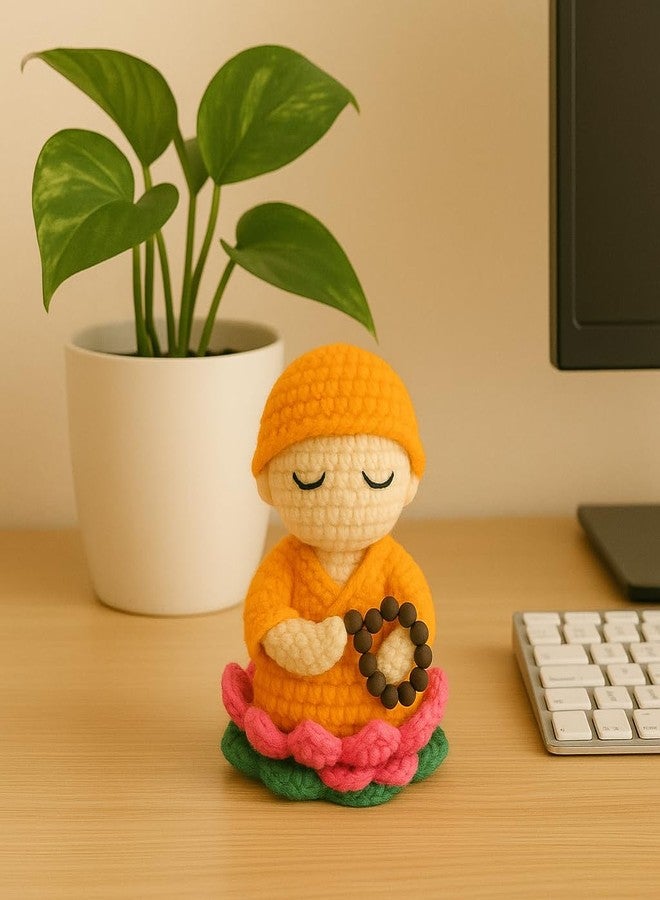 Sutra Hand Knitted Buddha Monk Set | Elegant Red & Yellow Stuffed Amigurumi | Peaceful Woolen Buddha Monk Toy Gift for Baby Girls & Boys - Image 5