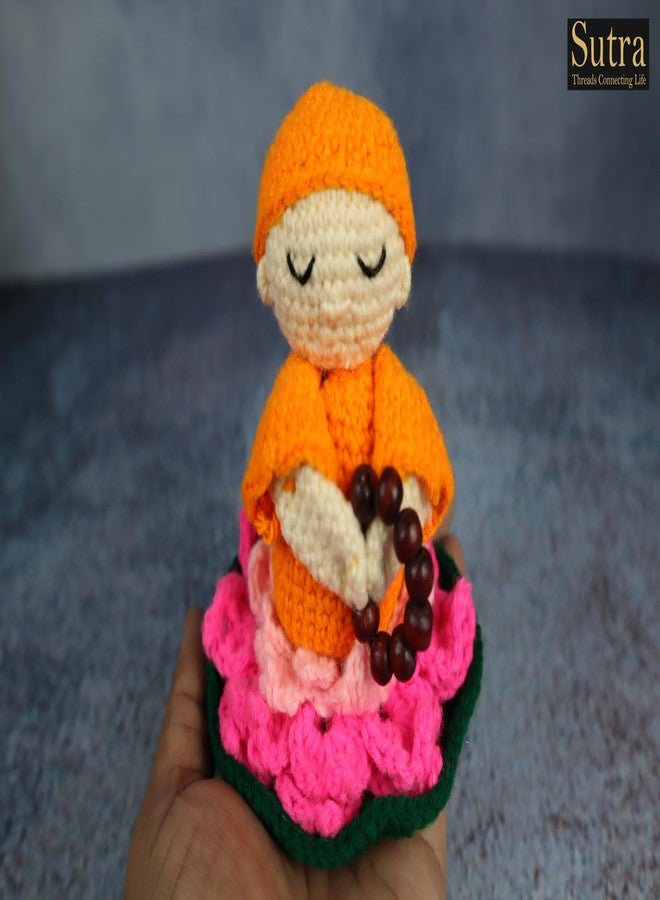 Sutra Hand Knitted Buddha Monk Set | Elegant Red & Yellow Stuffed Amigurumi | Peaceful Woolen Buddha Monk Toy Gift for Baby Girls & Boys - Image 3