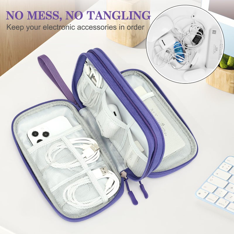 FYY Electronic Organizer, Travel Cable Organizer Bag Pouch Electronic Accessories Carry Case Portable Waterproof Double Layers Storage Bag for Cable, Charger, Phone, Earphone, Medium Size, Purple - Image 5