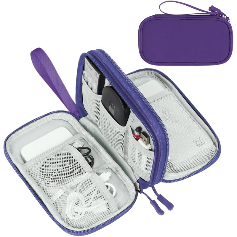 FYY Electronic Organizer, Travel Cable Organizer Bag Pouch Electronic Accessories Carry Case Portable Waterproof Double Layers Storage Bag for Cable, Charger, Phone, Earphone, Medium Size, Purple - Image 1