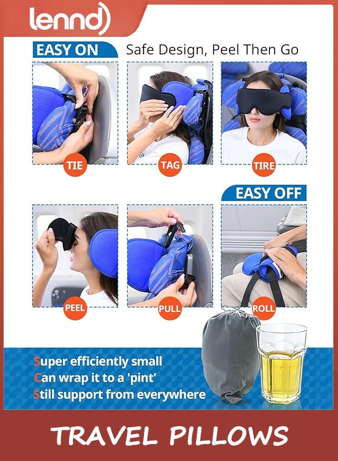 LENND Travel Pillows for Airplanes, Airplane Pillow for Long Flight, Airplane Head Strap with Eye Mask for Sleep, Travel Neck Pillow for Car Road Trip, 360° Support Headrest, Stop Bobblehead, Black - Image 4