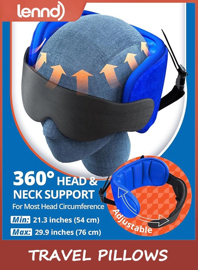 LENND Travel Pillows for Airplanes, Airplane Pillow for Long Flight, Airplane Head Strap with Eye Mask for Sleep, Travel Neck Pillow for Car Road Trip, 360° Support Headrest, Stop Bobblehead, Black - Image 3