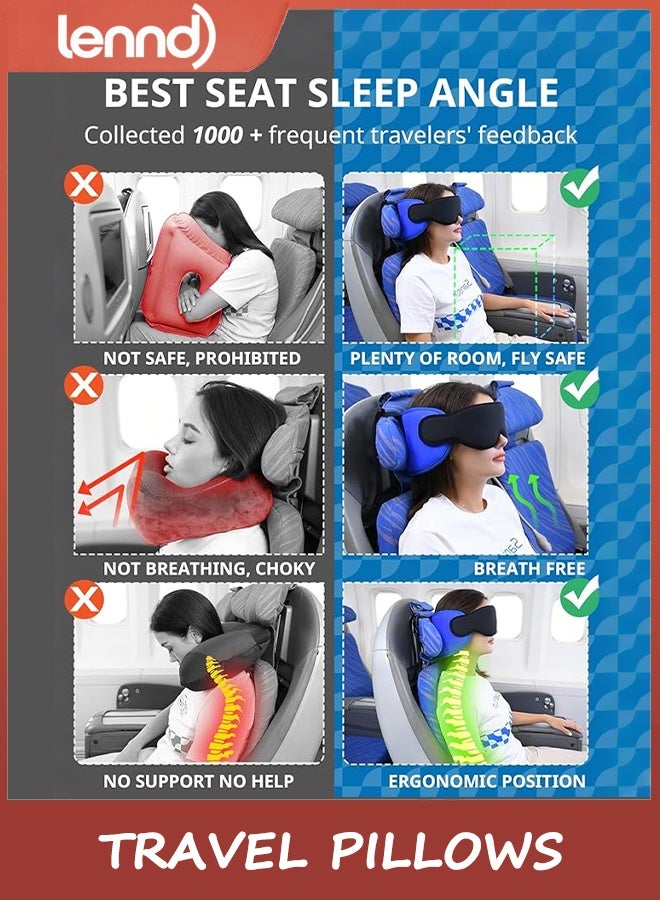 LENND Travel Pillows for Airplanes, Airplane Pillow for Long Flight, Airplane Head Strap with Eye Mask for Sleep, Travel Neck Pillow for Car Road Trip, 360° Support Headrest, Stop Bobblehead, Black - Image 5