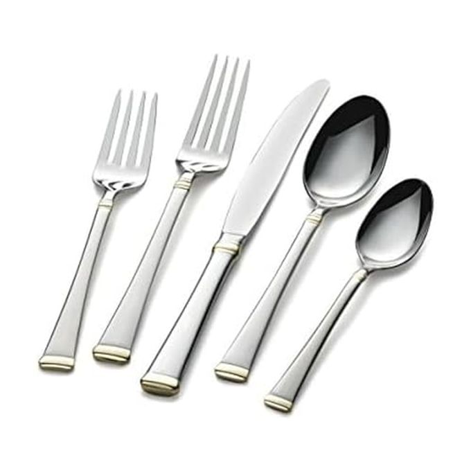 Mikasa Gold Accent Harmony Flatware Set for 12, 65 Piece 18/10 Stainless Steel Silverware with Gold-Trimmed Handles and Serving Utensils, Elegant Dinnerware Service - Image 1