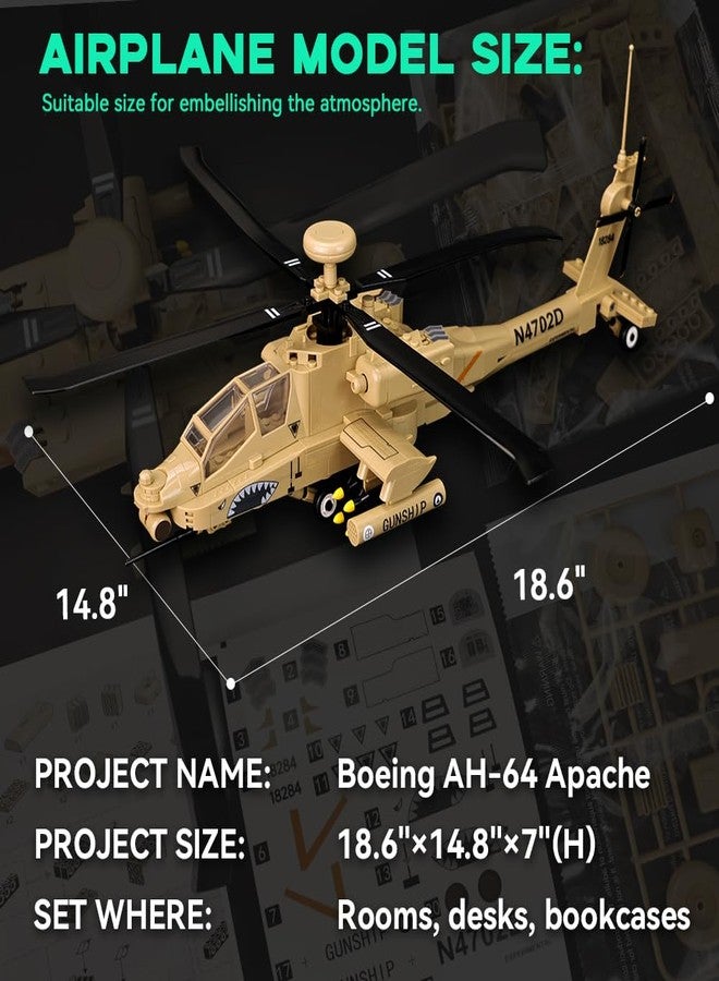ArtorBricks AH-64 Apache Airplane Military Building Set with Display Stand - 183-Piece Model Kit for Adults, Collectors & Enthusiasts, Premium Gift Box Packaging for Holiday & Birthday Present - Image 2