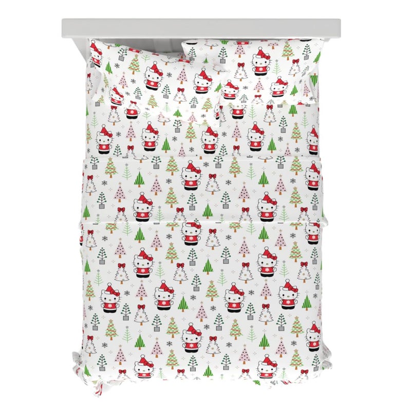Franco Franco Hello Kitty Holiday  Christmas Bedding Super Soft 100 Cotton Flannel Sheet Set Queen Officially Licensed Product 