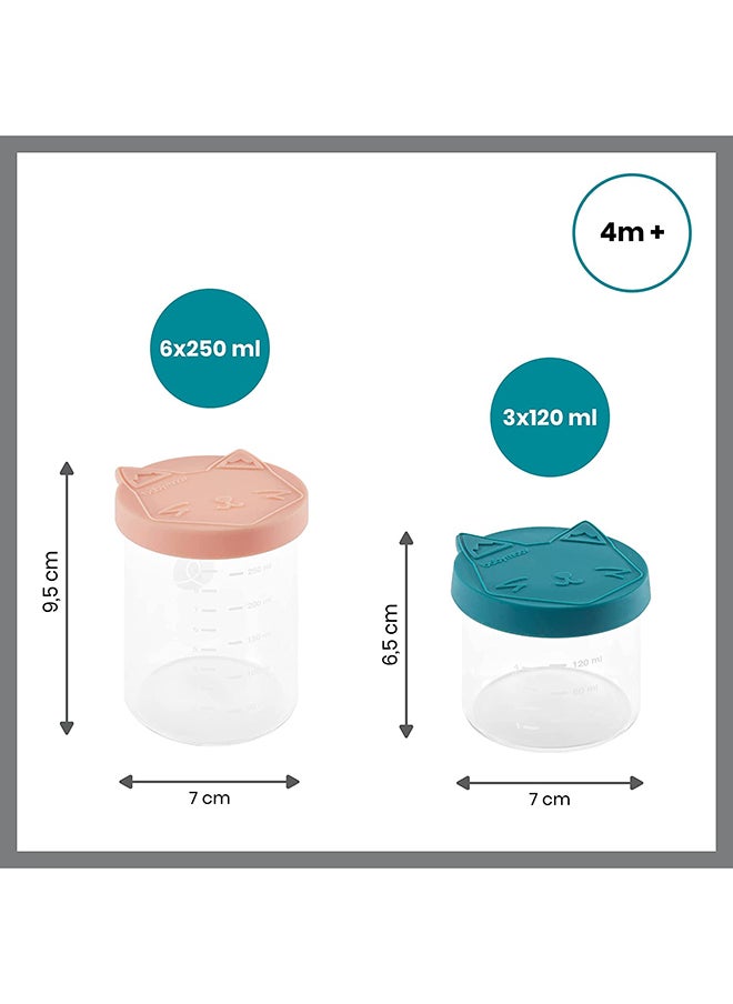 babymoov - Set of 6 Isy Bowls 250 Ml + 3 X 120 Ml Superior Glass Baby Food Storage Containers, Small Glass Jars With Airtight Lids - Image 1
