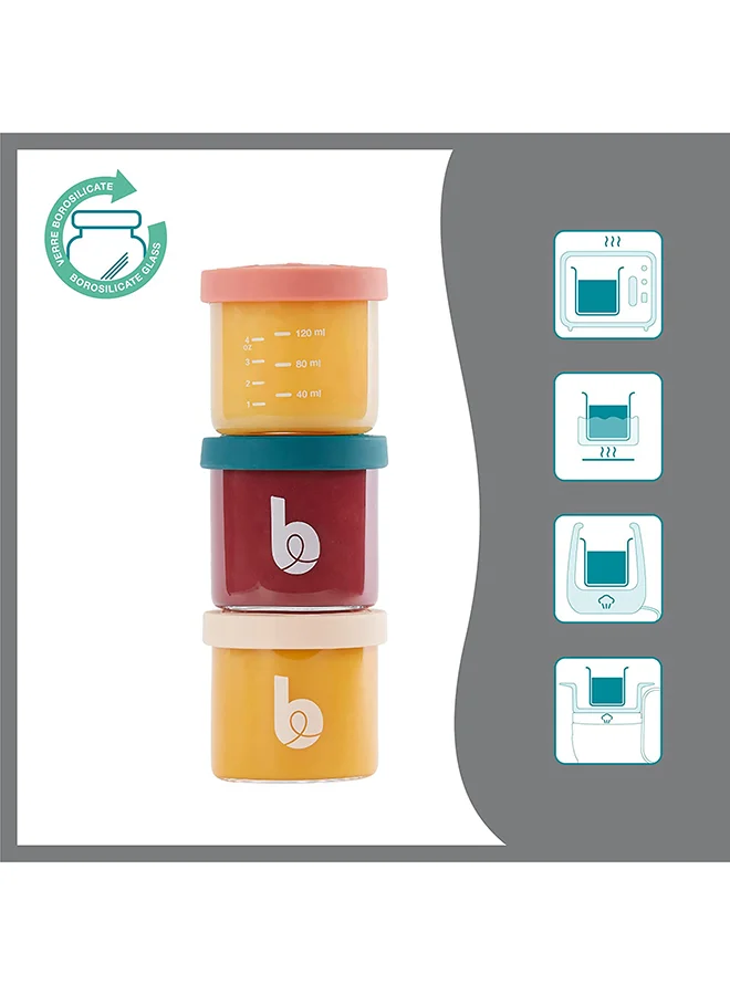 babymoov Set of 6 Isy Bowls 250 Ml + 3 X 120 Ml Superior Glass Baby Food Storage Containers, Small Glass Jars With Airtight Lids