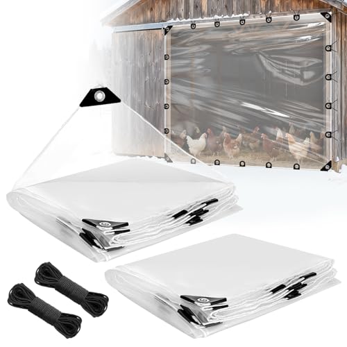 8x10ft AntiTear Clear Tarp Waterproof for Patio Winterizing 2pcs Windproof Poly Tarpaulin Heavy Duty Transparent Enclosure with Grommets for Covering Chicken Coops Greenhouse Garden Plants