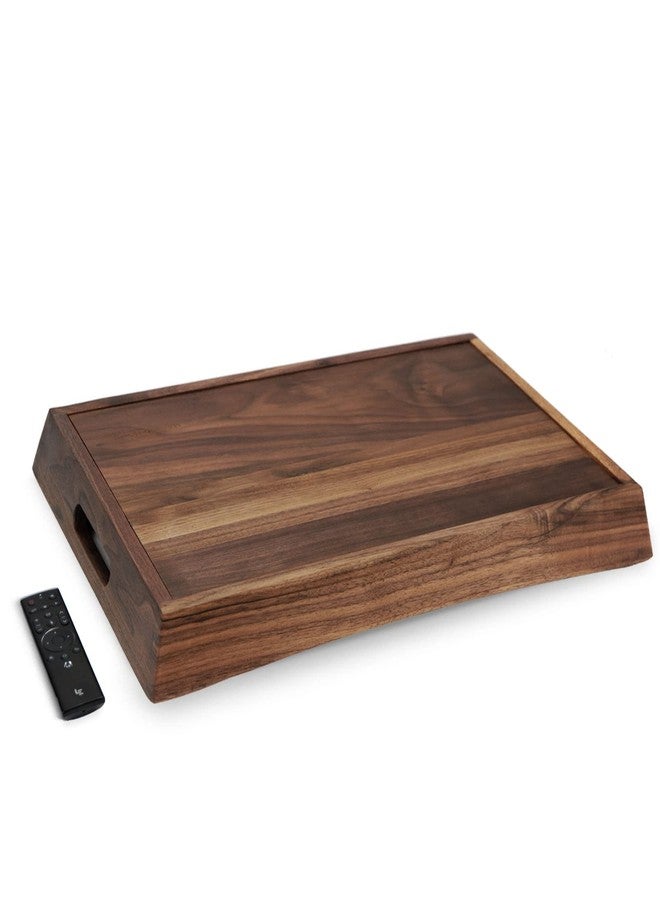 MAGIGO 22 x 14 Inches Large Rectangle Curved Black Walnut Wood Ottoman Tray with Handles, Serve Tea, Coffee, Classic Wooden Decorative Serving Tray - Image 4