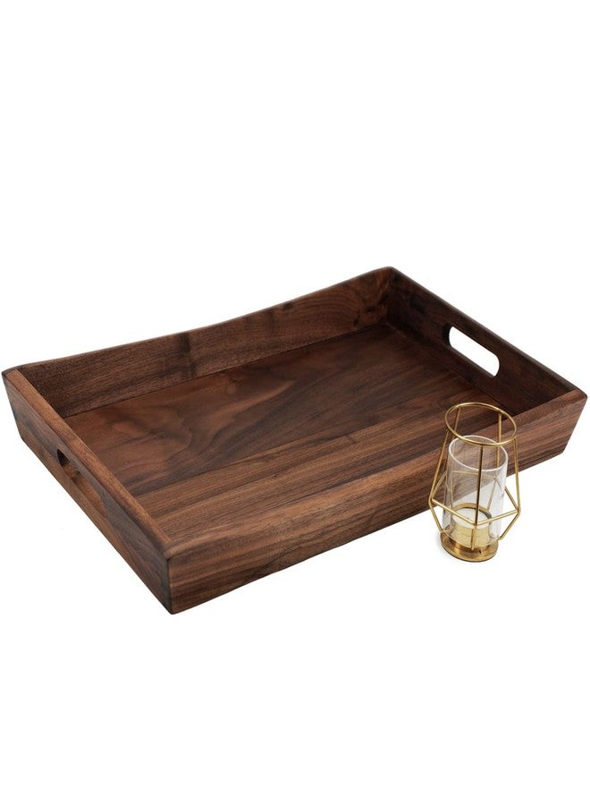 MAGIGO 22 x 14 Inches Large Rectangle Curved Black Walnut Wood Ottoman Tray with Handles, Serve Tea, Coffee, Classic Wooden Decorative Serving Tray - Image 1