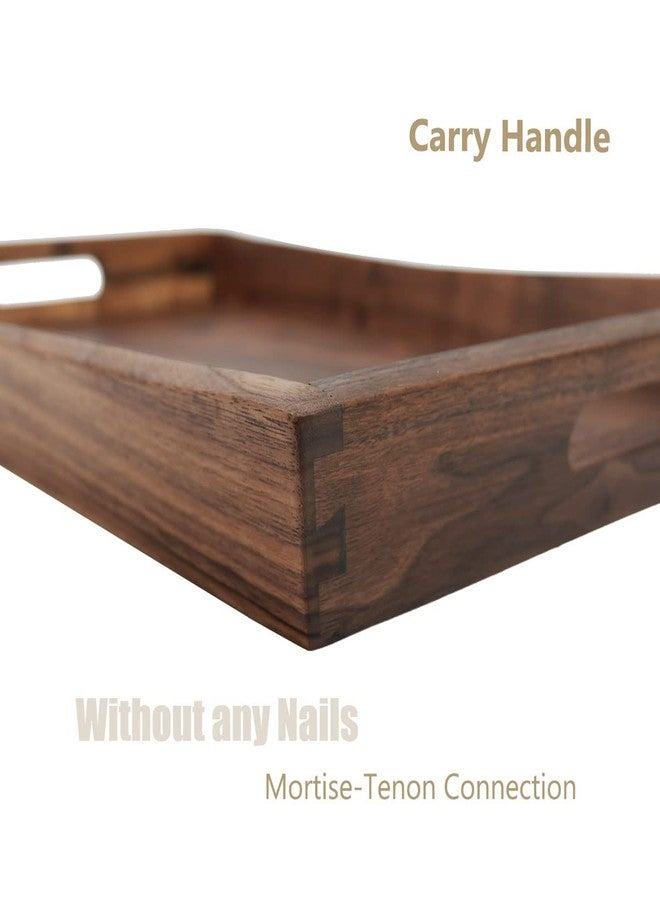 MAGIGO 22 x 14 Inches Large Rectangle Curved Black Walnut Wood Ottoman Tray with Handles, Serve Tea, Coffee, Classic Wooden Decorative Serving Tray - Image 3