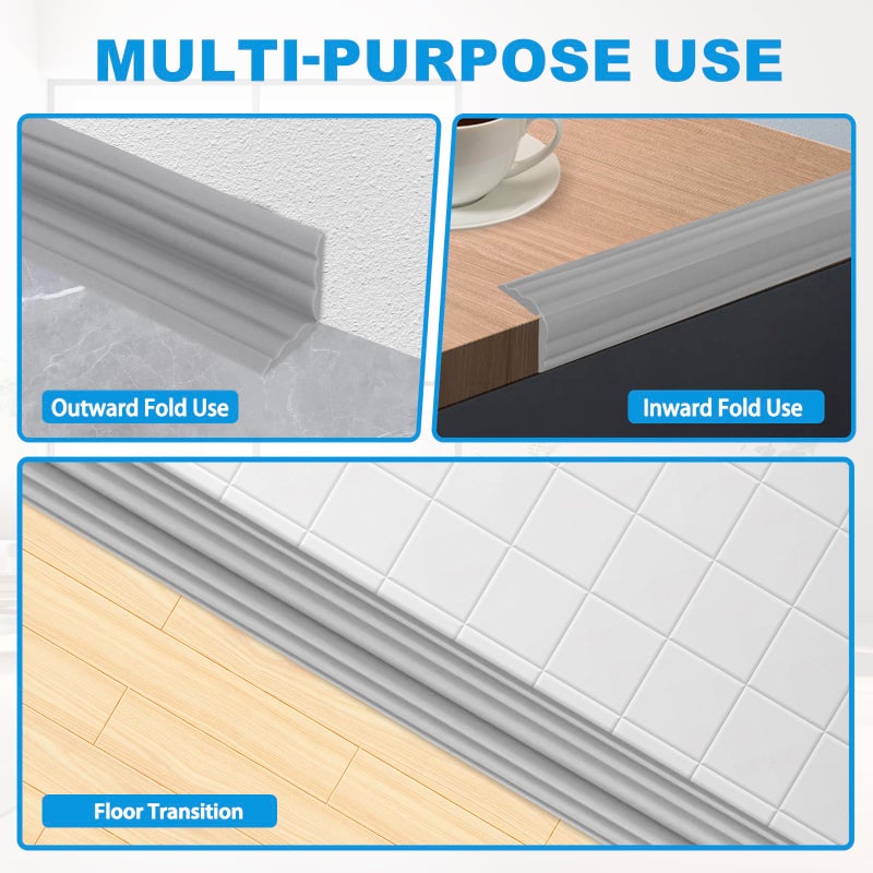 Heonay Wall Corner Protector Peel and Stick Corner Trim Molding Flexible Inside & Outside Wall Edge Guard Self Adhesive Moulding Trim for Edge Use, Gray, 1.6â€ W x 10â€™ L - Image 3