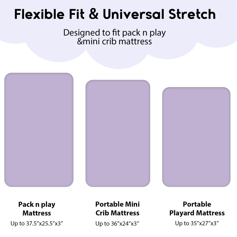 Yoofoss Pack and Play Sheets Fitted, Mini Crib Sheets 2-Pack for Pack N Play Mattress, Stretchy Playard Sheet, Soft and Breathable (Purple+Unicorn) - Image 3