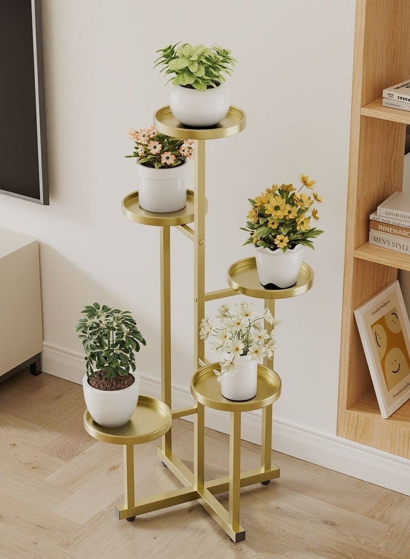 WALALLA Metal Plant Stand for Indoor and Outdoor,5-Tier Shelf with Golden Flower Pot Holders Corner Plant Shelf for Living Room, Bedroom, Office and Garden - Image 1