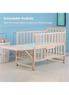 Beauenty 4 in 1 Baby Bassinet, Baby Bedside Sleeper Wooden Bedside Cribs with Mattress, Mosquito Net, 102 X 90 X 60 CM  - Image 2