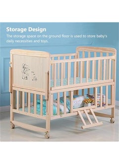 Beauenty 4 in 1 Baby Bassinet, Baby Bedside Sleeper Wooden Bedside Cribs with Mattress, Mosquito Net, 102 X 90 X 60 CM  - Image 3