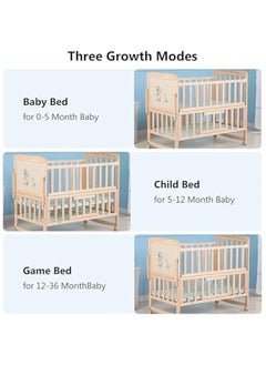Beauenty 4 in 1 Baby Bassinet, Baby Bedside Sleeper Wooden Bedside Cribs with Mattress, Mosquito Net, 102 X 90 X 60 CM  - Image 5