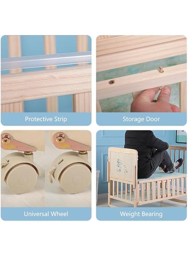 بيوينتي 4 في 1 سرير الطفل ، سرير خشبي ، سرير الطفل ، مع فراش ، البعوض صافي ، بنية قوية ، ومناسبة للأطفال حديثي الولادة والرضع ( 102 * 90 * 60 سم ) - Image 5