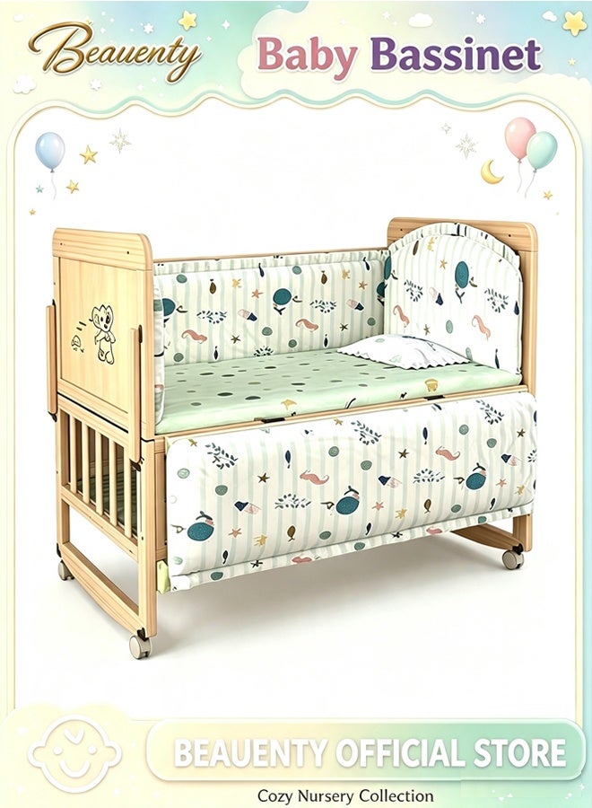 Beauenty 4 in 1 Baby Bassinet, Baby Bedside Sleeper Wooden Bedside Cribs with Mattress, Mosquito Net, 102 X 90 X 60 CM - Image 1