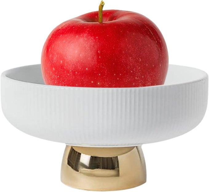 Ceramic Footed Bowl Round Pedestal Bowl Decorative Fruit Dish Holder Dessert Display Stand for Kitchen Counter Centerpiece Table Decor Serving Fruit Tray S