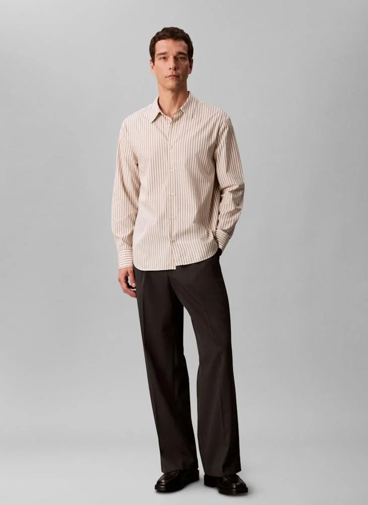 CALVIN KLEIN Double Stripe Cotton Relaxed Button-Down Shirt