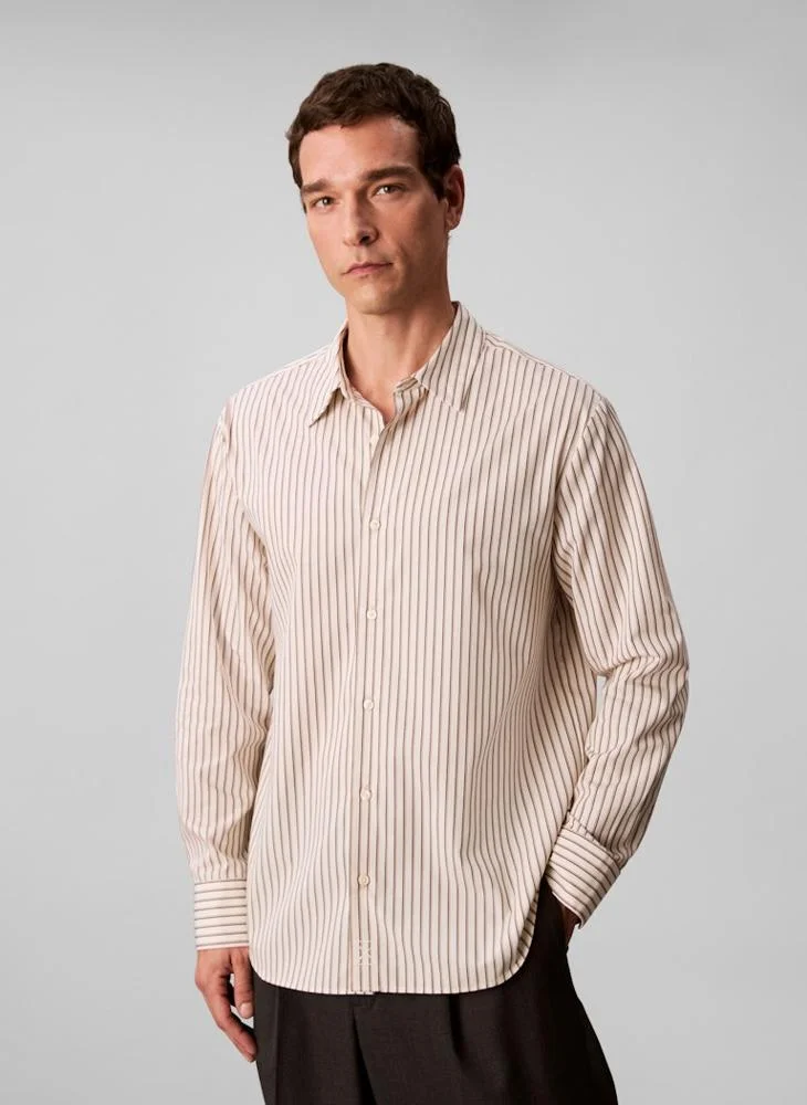 Double Stripe Cotton Relaxed Button-Down Shirt