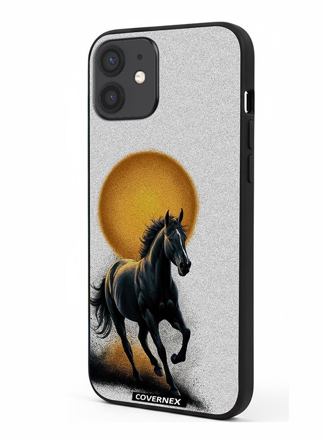 Covernex Apple iPhone 12 Protective Case Cover Printed Featuring Galloping Horse with Sunset Backdrop - Image 1