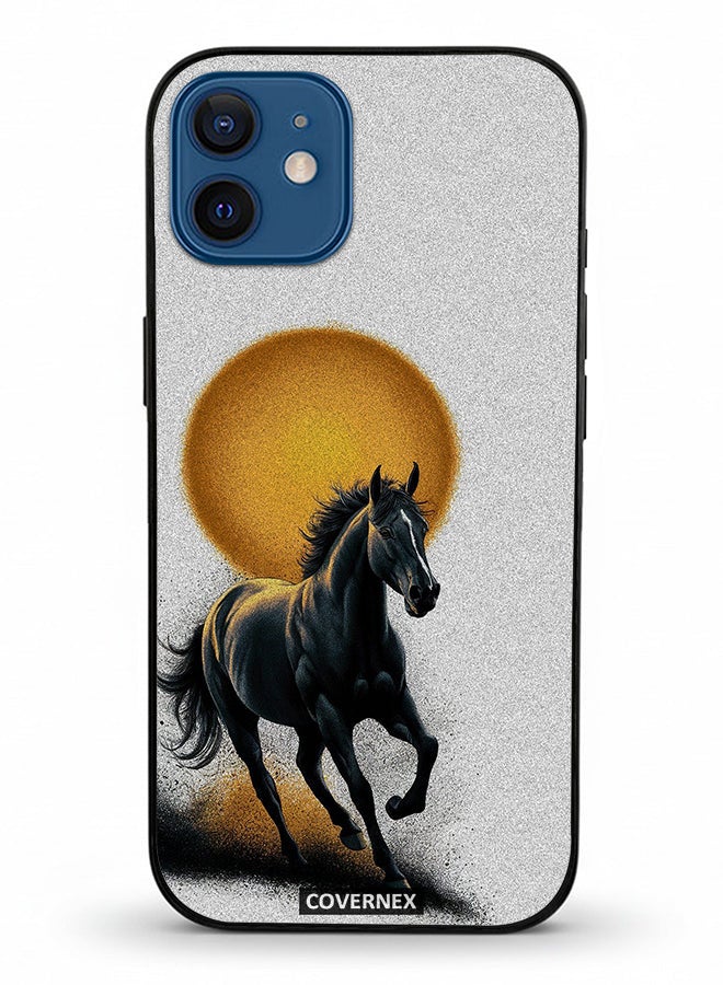 Covernex Apple iPhone 12 Protective Case Cover Printed Featuring Galloping Horse with Sunset Backdrop - Image 2