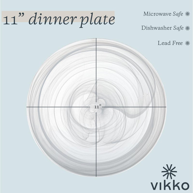 Vikko Dinner Plates Set of 6 White Alabaster Plates 11 Plate with Marbelized Swirl Design Elegant Glass Plate Dishwasher Safe - Image 2