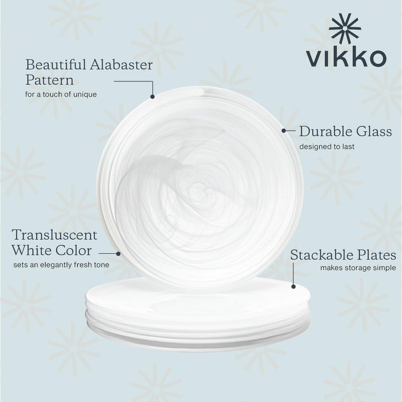 Vikko Dinner Plates Set of 6 White Alabaster Plates 11 Plate with Marbelized Swirl Design Elegant Glass Plate Dishwasher Safe - Image 3