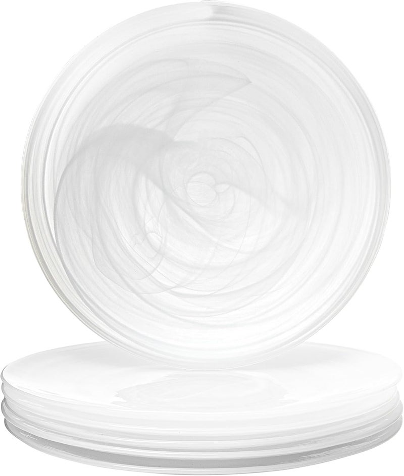 Vikko Dinner Plates Set of 6 White Alabaster Plates 11 Plate with Marbelized Swirl Design Elegant Glass Plate Dishwasher Safe - Image 1