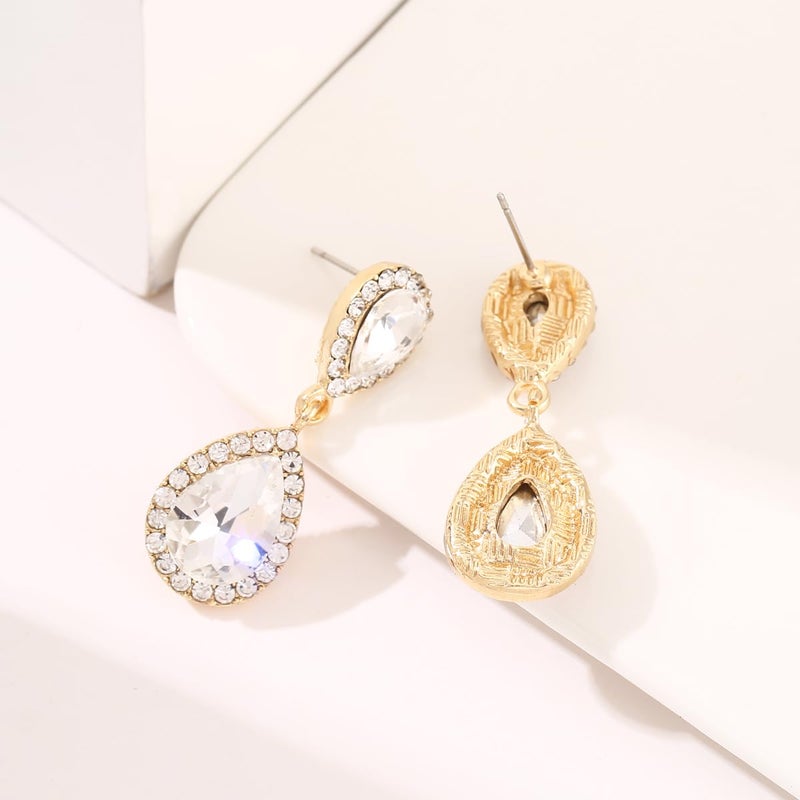 WanBigVa Teardrop Wedding Earrings for Brides Birdesmaids Vintage Clear Rhinestone Tear drop Dangle Earrings Dangling Drop Earrings Fancy White Crystal Chandelier Earrings for Women - Image 4