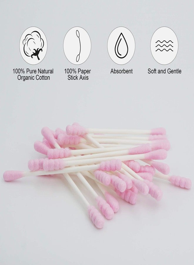 HOMEFOX Pink Cotton Swabs Spiral - 200 Count Organic Cotton Buds Double Side Tightly Wrapped Cotton Tips Paper Stick Soft Gentle Lint-Free Cruelty-Free, Round & Spiral (Pink) - Image 5