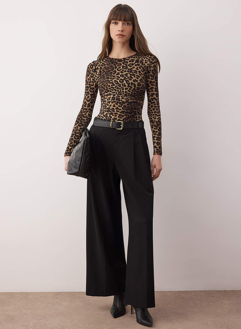 trendyol Brown Leopard Print Stretchy Knitted Bodysuit with Snap Buttons at the Bottom Twoaw26Bd00016 - Image 2