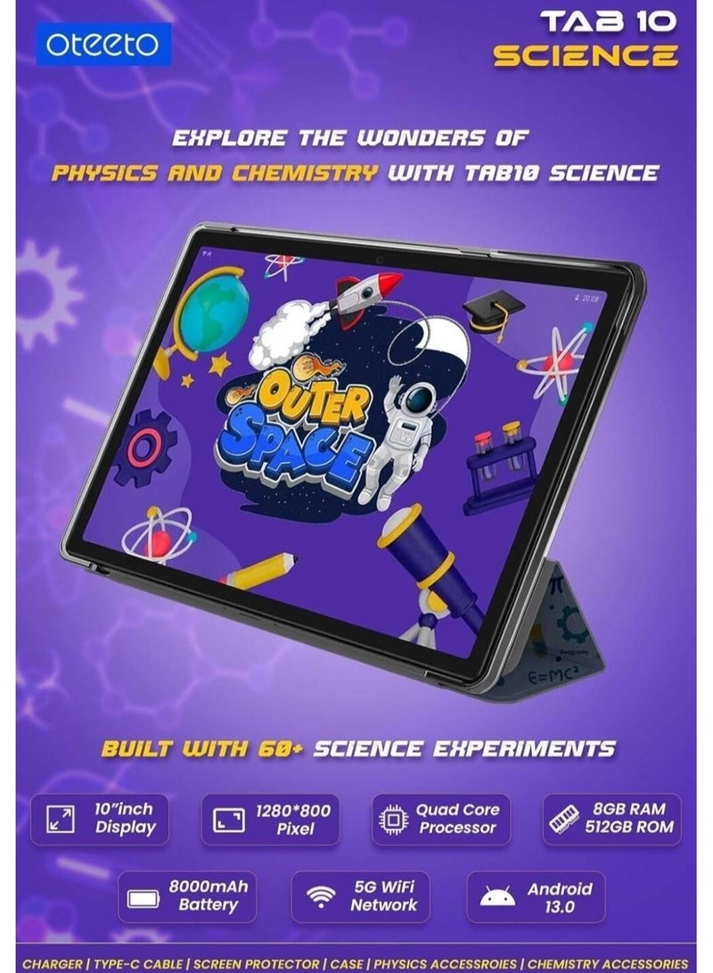 Oteeto Oteeto Tab 10 Science 10-Inch Android Tablet for Kids and Students with 8GB RAM 512GB Storage | Educational Learning Tab with Touchscreen Dual Camera | Study Tablet for School Online Classes Reading and Remote Learning | Kids Tab for Science and Education - Grey International Version  - Image 4