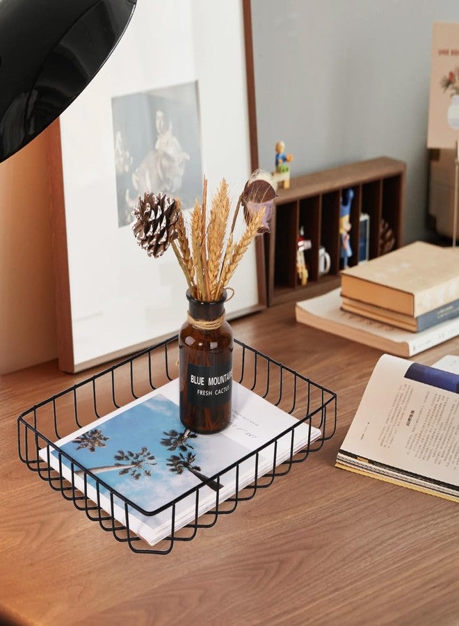Fvstar Paper Organizer for Desk Metal Paper Tray Large Capacity Letter Tray File Holder Mail Inbox Storage Organizer Basket for Office Classroom Desktop,12.5" x 9.4" x 1.9",Black - Image 2