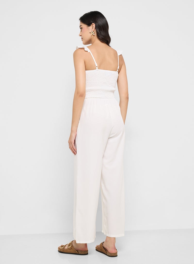 Ginger Ruffle Strap Smocked Wide Leg Jumpsuit  - Image 2